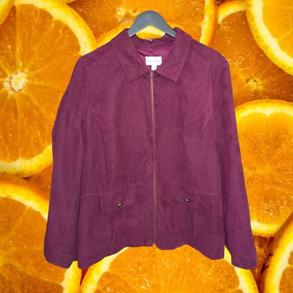 Studio Works Maroon Faux Suede Full Zip Lightweight Jacket Size 20W - Picture 2 of 6
